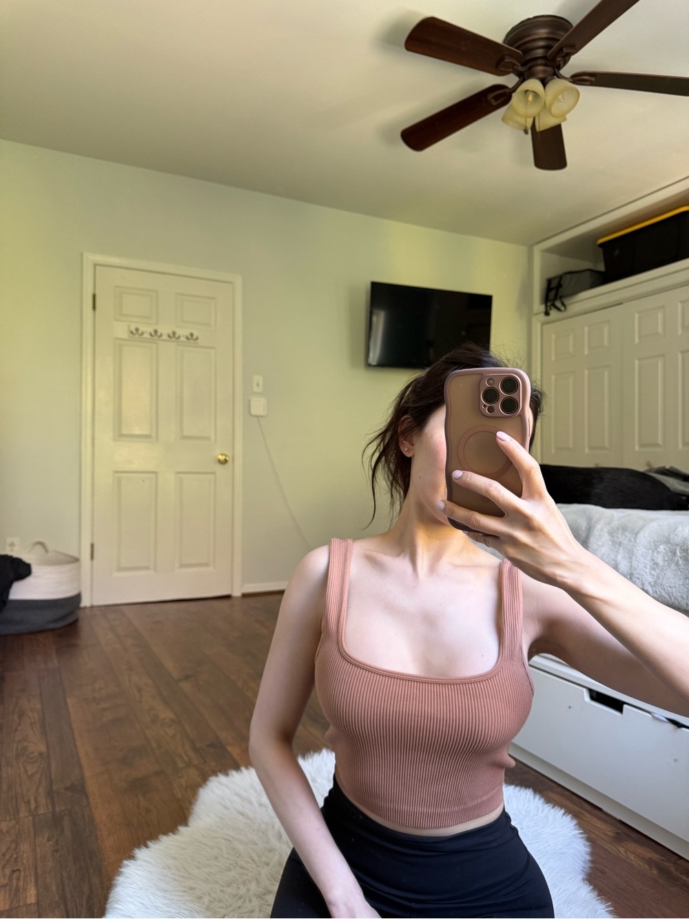 Zara Ribbed Square-Neck Crop Tank in Dusty Rose